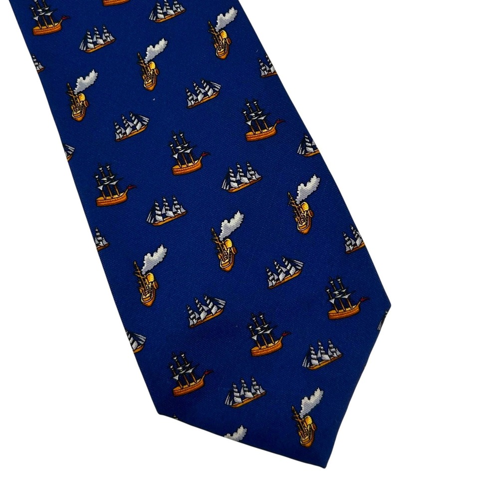 Metropolitan Museum of Art MET Mens Silk Tie Navy Blue Sailing Ships Necktie